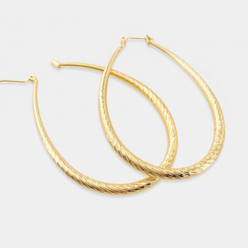NEW Statement Gold Tube Textured Hoop Earrings - Picture 3 of 5